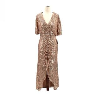 Night Way Rose Gold Sequin High-Low dress SZ 6. Stretchy and fabulous!